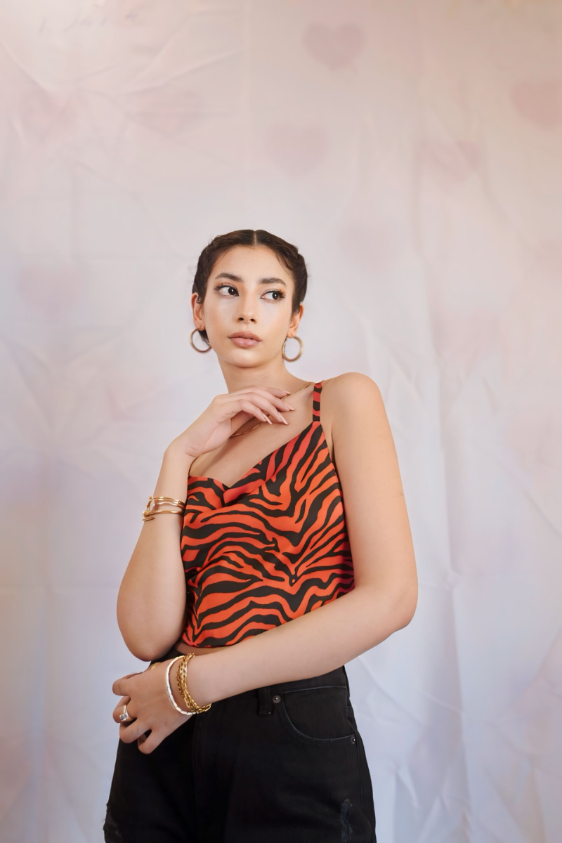 Cowl Neck Zebra Printed Top