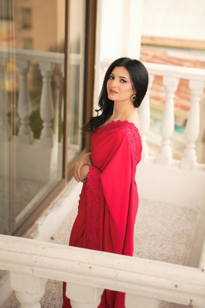 Elegant Maroon Georgette Sari with Intricate Lace Border