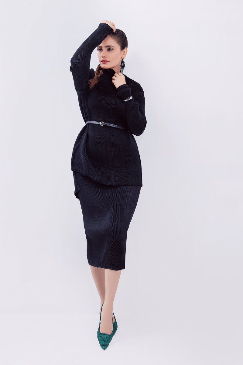 Black Facade Pleated Co-ord set