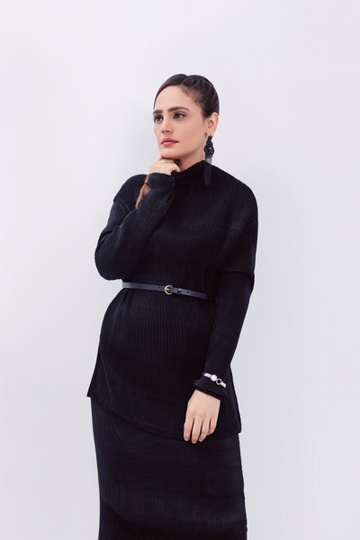 Black Facade Pleated Co-ord set