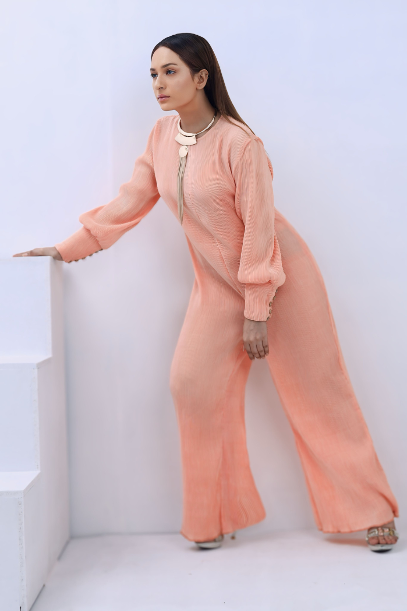 Cantaloupe Pleated Jumpsuit