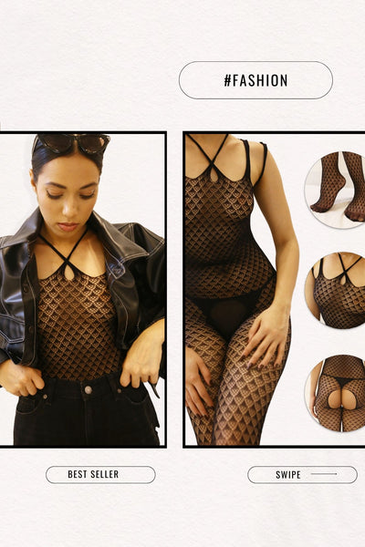 Black Strappy Body Stocking for Women