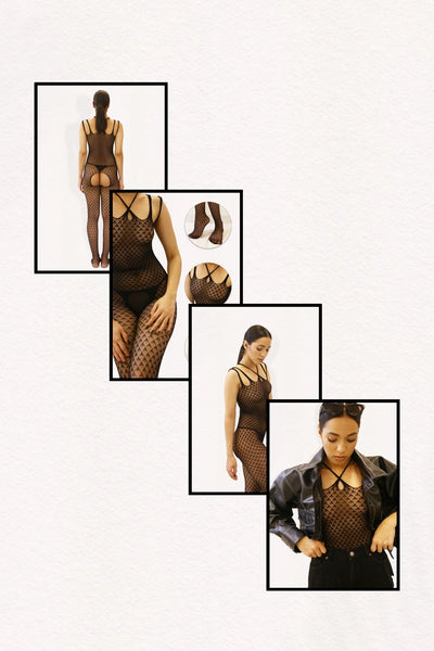 Black Strappy Body Stocking for Women